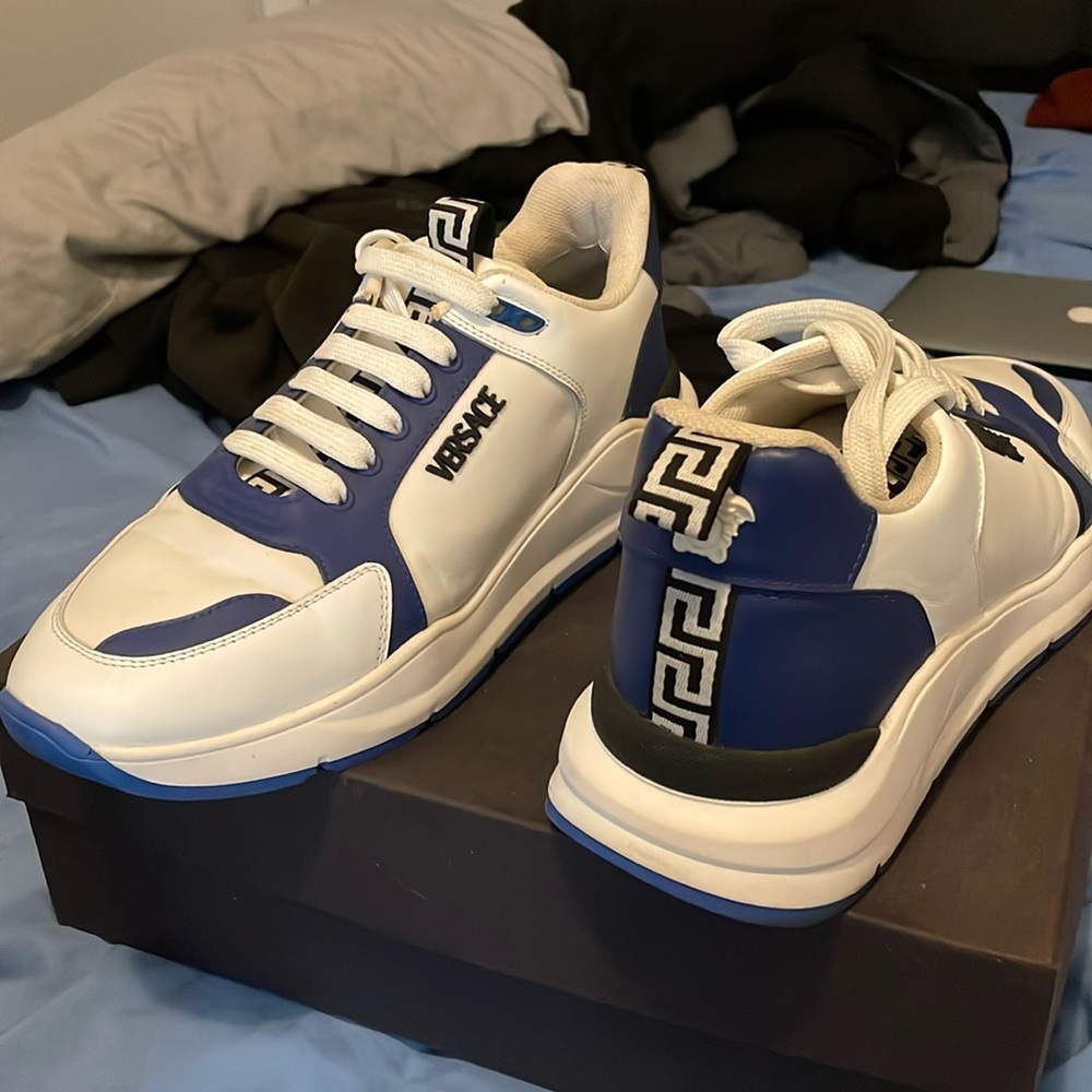Versace men’s blue and white sneakers